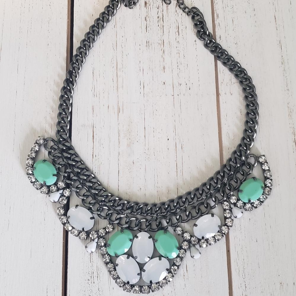 Teal, White, and Dark Nickel Necklace